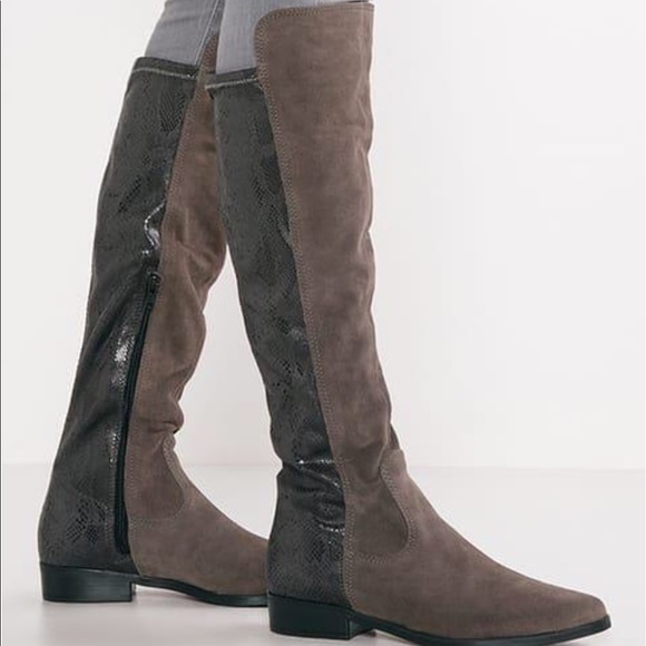 Tamaris Shoes - Tamaris knee-high boots brown suede & snake skin
